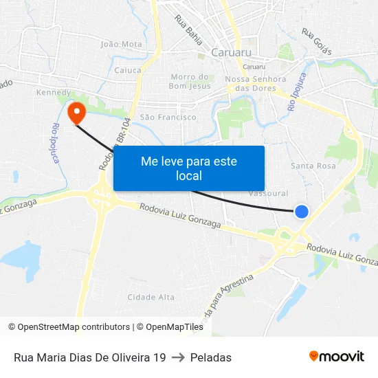 Rua Maria Dias De Oliveira 19 to Peladas map