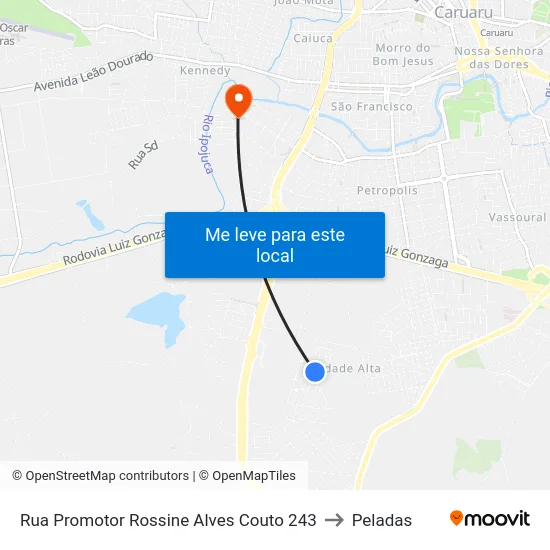 Rua Promotor Rossine Alves Couto 243 to Peladas map