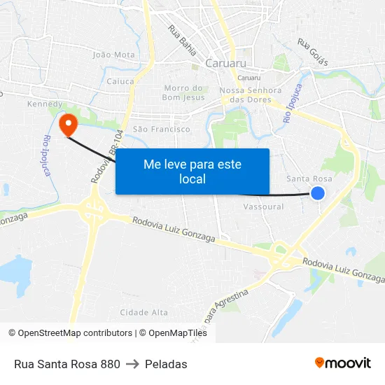 Rua Santa Rosa 880 to Peladas map