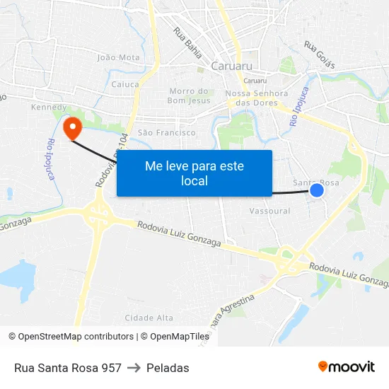 Rua Santa Rosa 957 to Peladas map