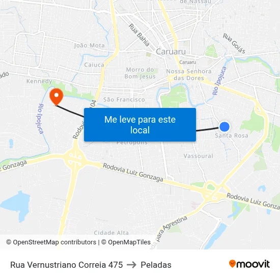 Rua Vernustriano Correia 475 to Peladas map