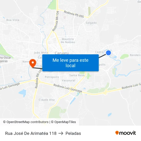 Rua José De Arimatéa 118 to Peladas map