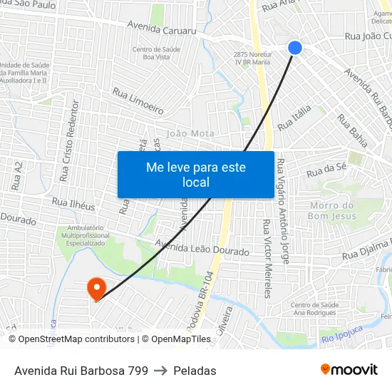 Avenida Rui Barbosa 799 to Peladas map