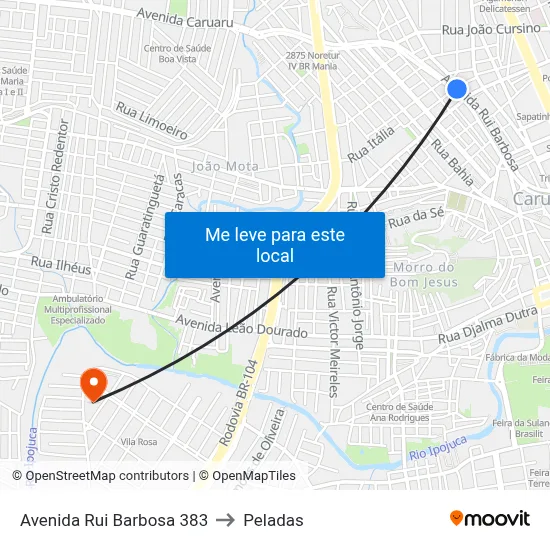 Avenida Rui Barbosa 383 to Peladas map