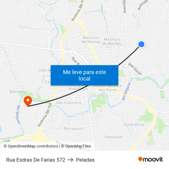 Rua Esdras De Farias 572 to Peladas map