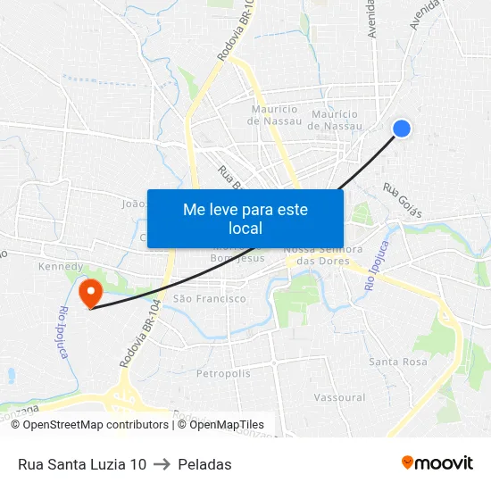 Rua Santa Luzia 10 to Peladas map