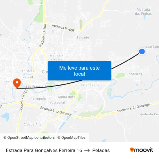 Estrada Para Gonçalves Ferreira 16 to Peladas map