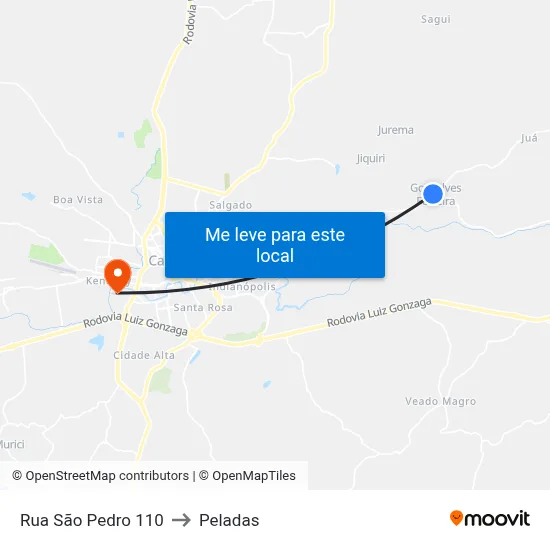 Rua São Pedro 110 to Peladas map