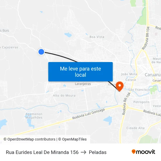 Rua Eurides Leal De Miranda 156 to Peladas map