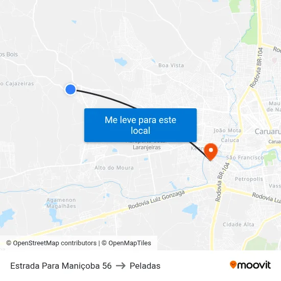 Estrada Para Maniçoba 56 to Peladas map