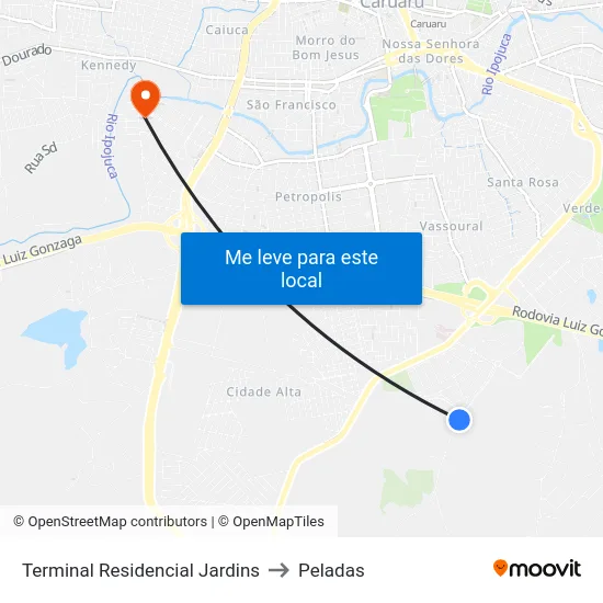 Terminal Residencial Jardins to Peladas map