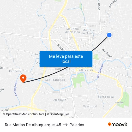 Rua Matias De Albuquerque, 45 to Peladas map