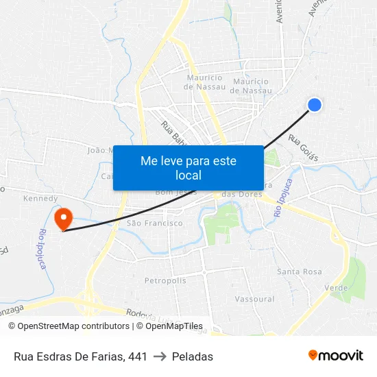 Rua Esdras De Farias, 441 to Peladas map