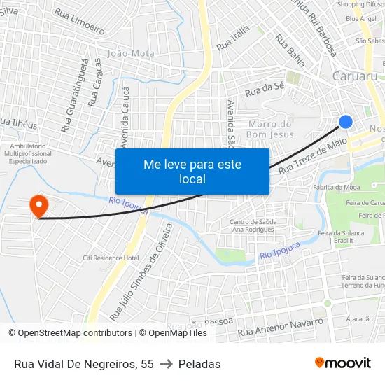 Rua Vidal De Negreiros, 55 to Peladas map