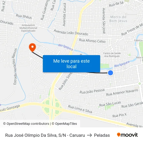 Rua José Olímpio Da Silva, S/N - Caruaru to Peladas map