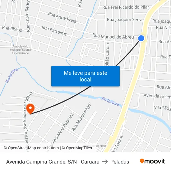 Avenida Campina Grande, S/N - Caruaru to Peladas map