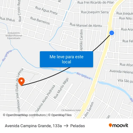 Avenida Campina Grande, 133a to Peladas map