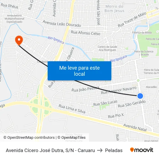 Avenida Cícero José Dutra, S/N - Caruaru to Peladas map
