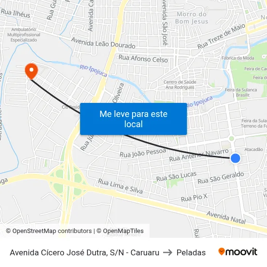 Avenida Cícero José Dutra, S/N - Caruaru to Peladas map