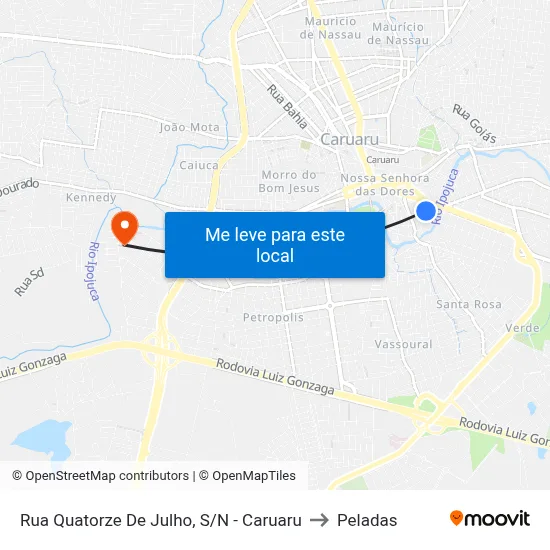Rua Quatorze De Julho, S/N - Caruaru to Peladas map