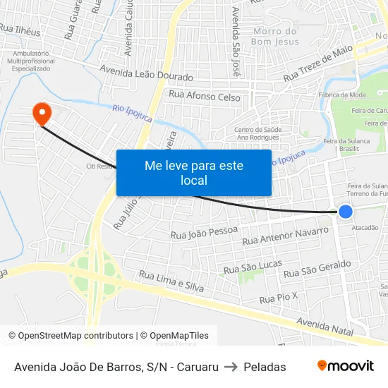 Avenida João De Barros, S/N - Caruaru to Peladas map