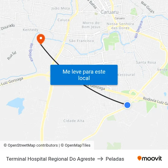 Terminal Hospital Regional Do Agreste to Peladas map