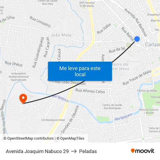 Avenida Joaquim Nabuco 29 to Peladas map