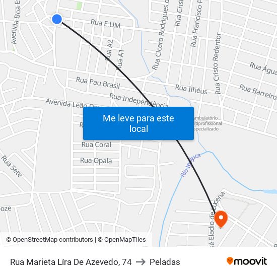 Rua Marieta Líra De Azevedo, 74 to Peladas map