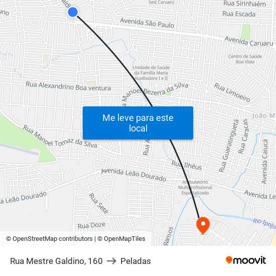 Rua Mestre Galdino, 160 to Peladas map