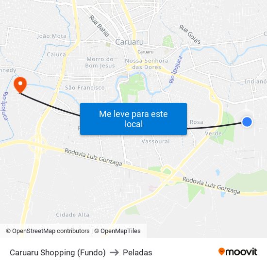Caruaru Shopping (Fundo) to Peladas map