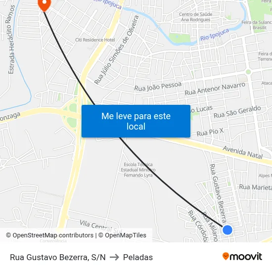 Rua Gustavo Bezerra, S/N to Peladas map