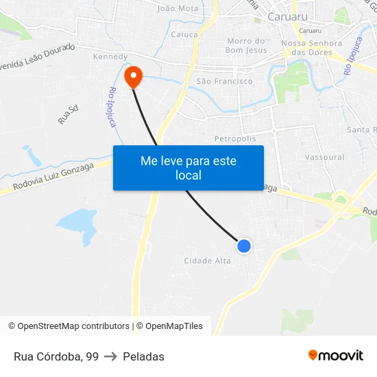 Rua Córdoba, 99 to Peladas map