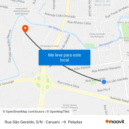 Rua São Geraldo, S/N - Caruaru to Peladas map
