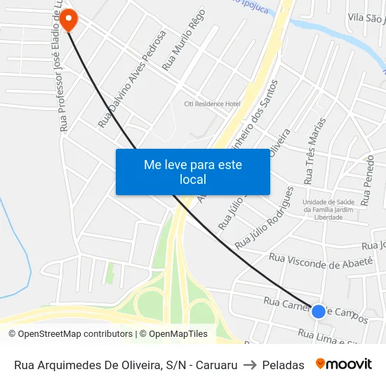 Rua Arquimedes De Oliveira, S/N - Caruaru to Peladas map