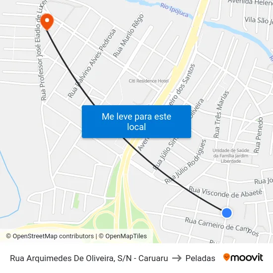 Rua Arquimedes De Oliveira, S/N - Caruaru to Peladas map