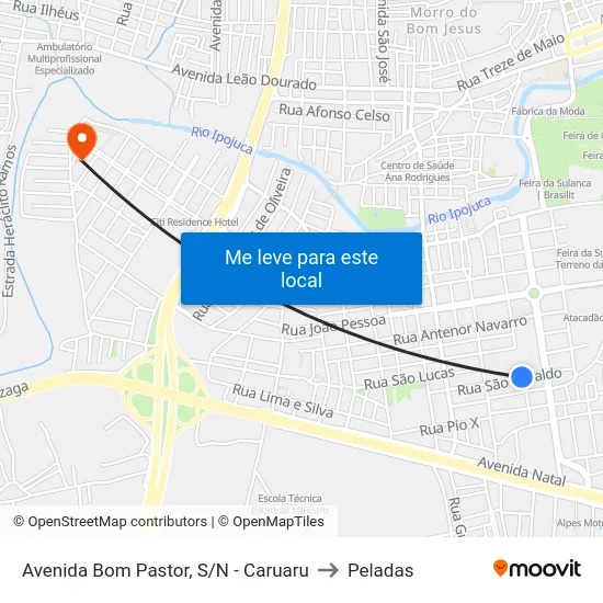 Avenida Bom Pastor, S/N - Caruaru to Peladas map