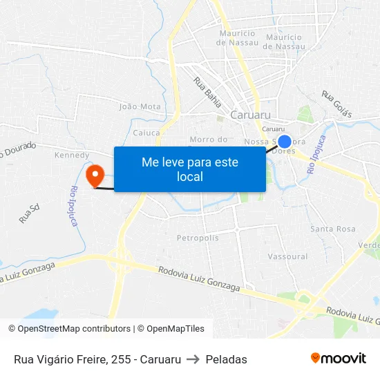 Rua Vigário Freire, 255 - Caruaru to Peladas map