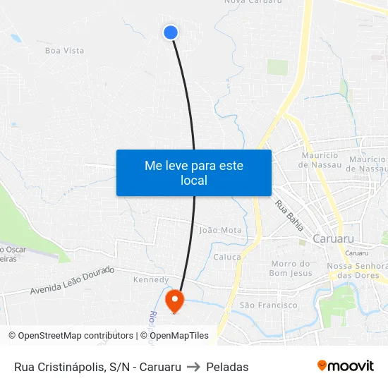 Rua Cristinápolis, S/N - Caruaru to Peladas map