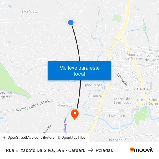 Rua Elizabete Da Silva, 599 - Caruaru to Peladas map