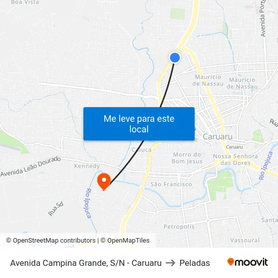 Avenida Campina Grande, S/N - Caruaru to Peladas map