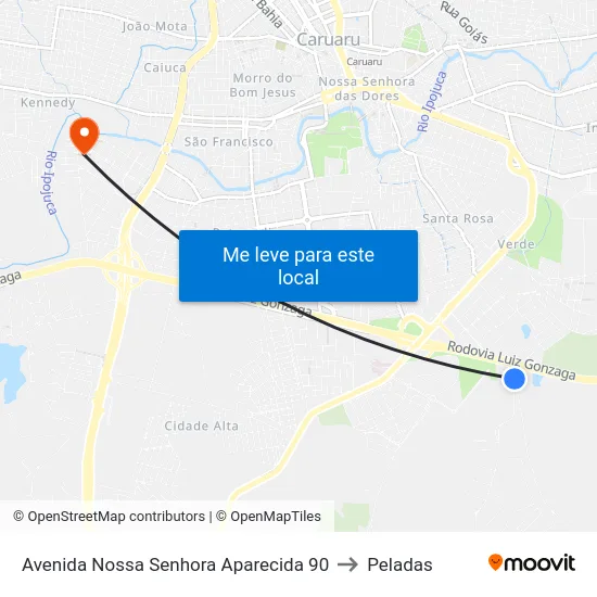 Avenida Nossa Senhora Aparecida 90 to Peladas map