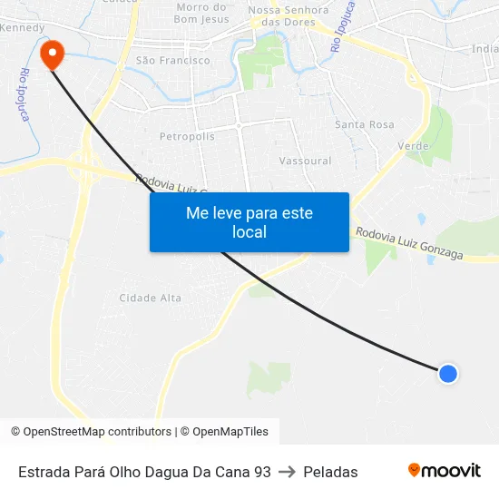 Estrada Pará Olho Dagua Da Cana 93 to Peladas map