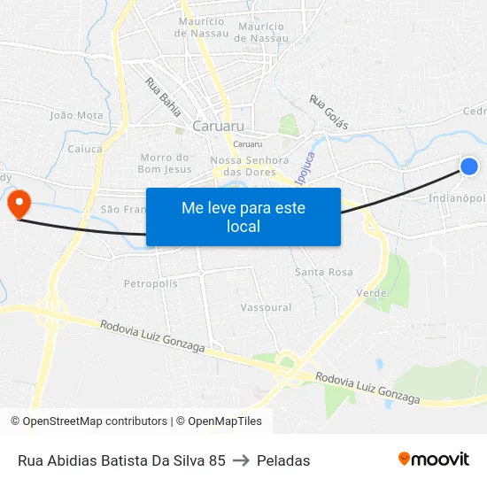 Rua Abidias Batista Da Silva 85 to Peladas map