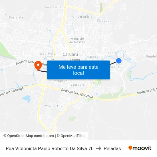 Rua Violonista Paulo Roberto Da Silva 70 to Peladas map