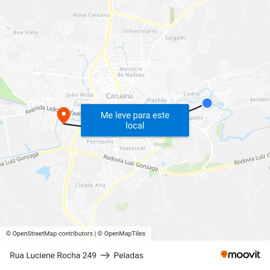 Rua Luciene Rocha 249 to Peladas map