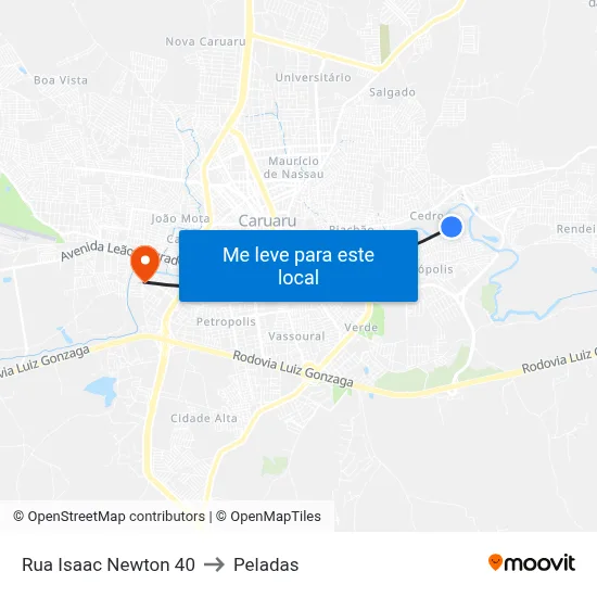 Rua Isaac Newton 40 to Peladas map