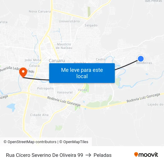 Rua Cícero Severino De Oliveira 99 to Peladas map