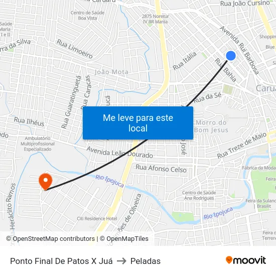 Ponto Final De Patos X Juá to Peladas map