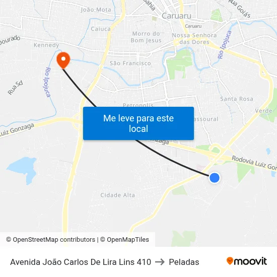 Avenida João Carlos De Lira Lins 410 to Peladas map