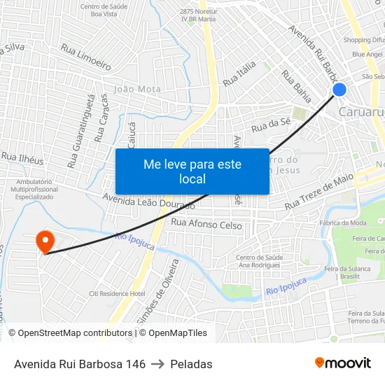 Avenida Rui Barbosa 146 to Peladas map